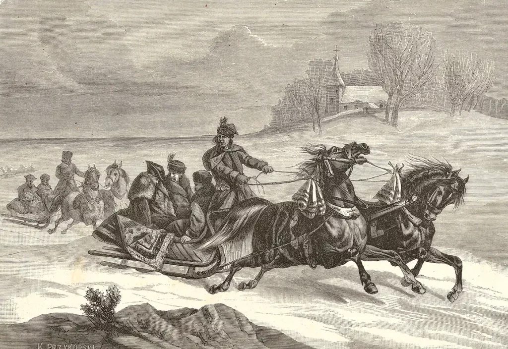 winter sleigh ride archive drawing