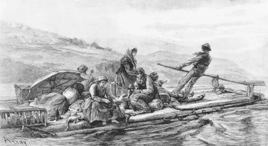 Drawing of rafters on Vltava