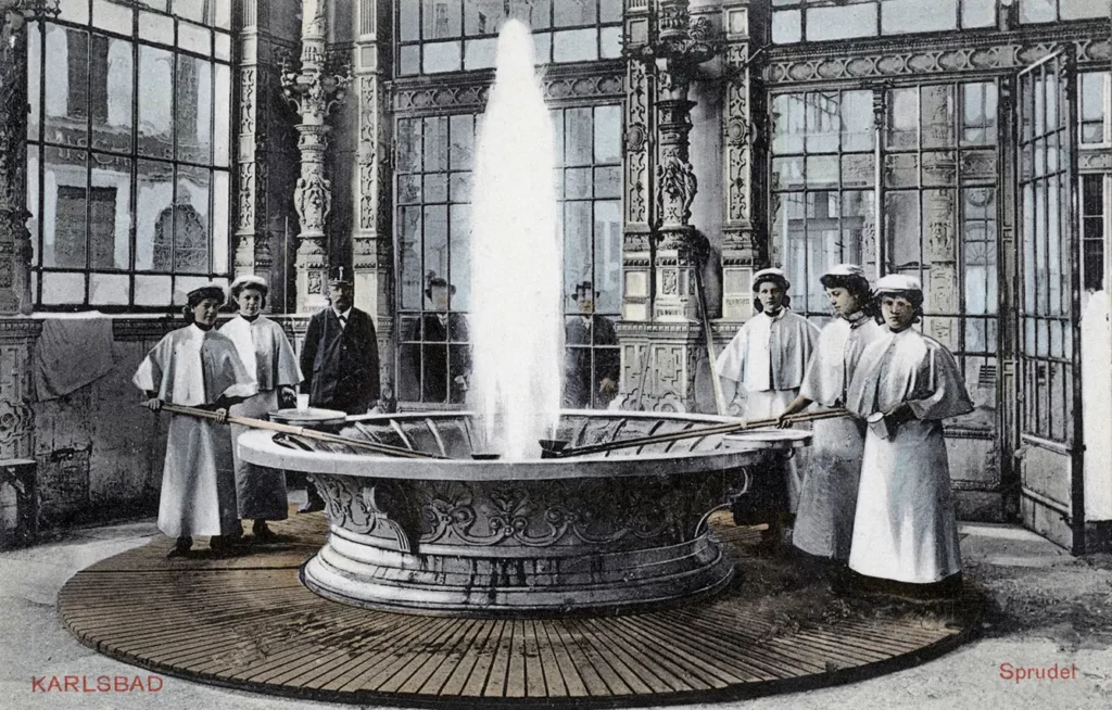 Carlsbad spa fountain old photo from 1910