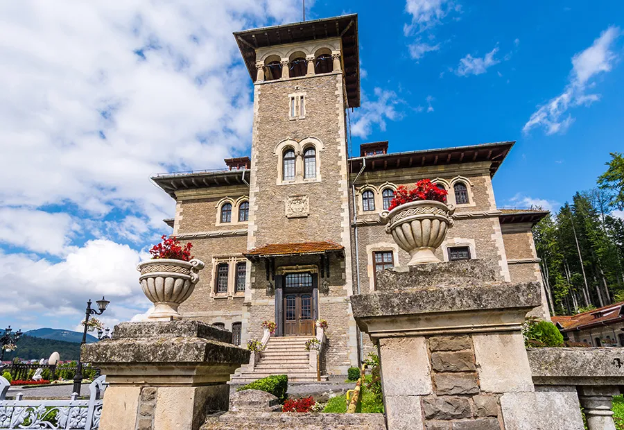Entrance of Cantacuzino Castle in Bucegi, Romania