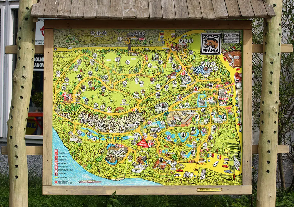 Informational visitor map seen at the Prague Zoo