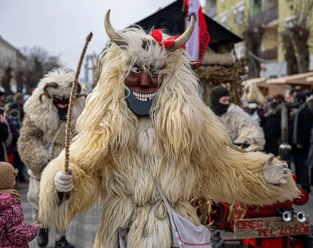 Unidentified people in mask participants at the Mohacsi Busojaras, it is a carnival for spring greetings