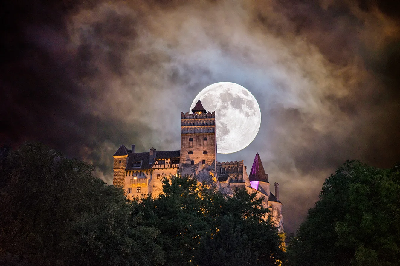 dracula castle at night