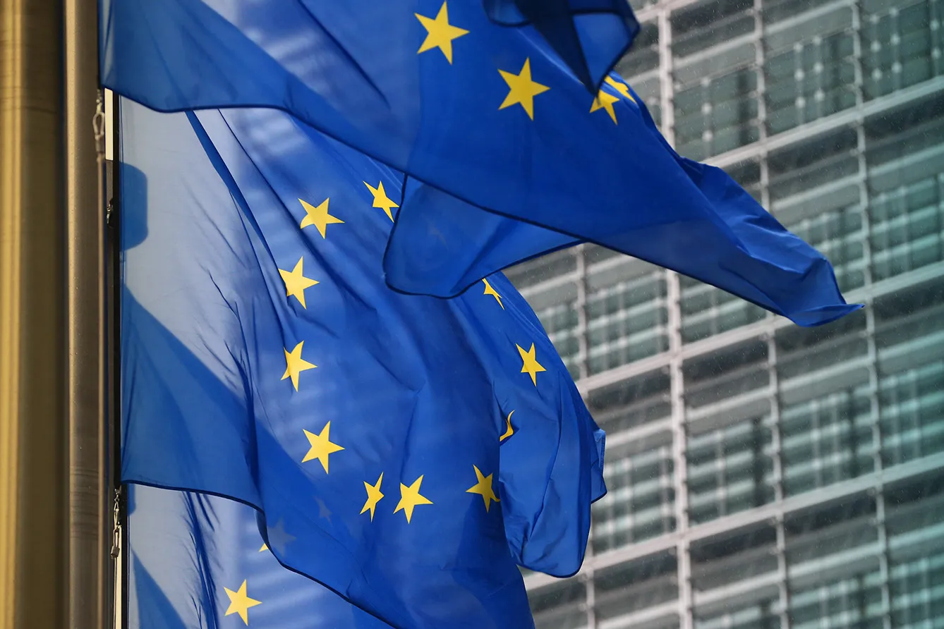 European Union flags are pictured outside the European Commission building