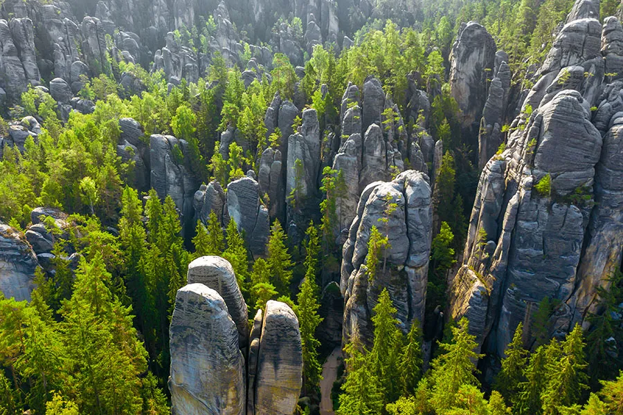Top view of Rock City in the Adrspach Rocks, part of the Adrspach-Teplice Landscape Park in the Czech Republic