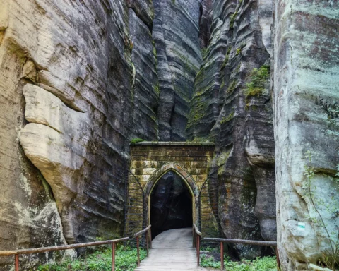 Gothic gate in the Adrspach-Teplice Rocks Nature Reserve in Adrspach in Czechia