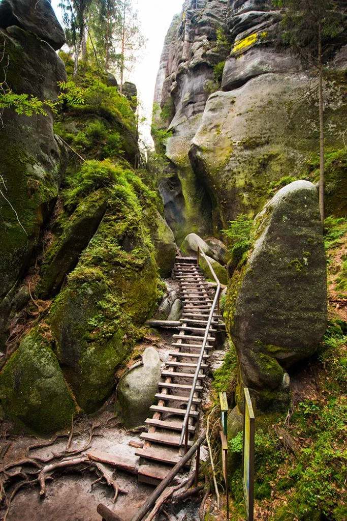 adršpach-teplice rocks - Steps in unique rocks mountain Adrspasske Skaly in national park Adrspach in Czech Republic