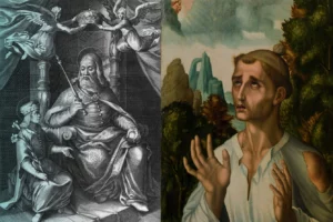 Left: Circa 1038, King Stephen I of Hungary (979 - 1038), canonized by the Pope in 1083. Right: Saint Stephen painting by Luis de Morales