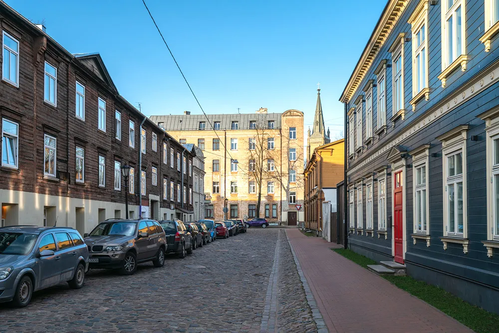 Ancient wooden houses on Murnieku Street in Riga