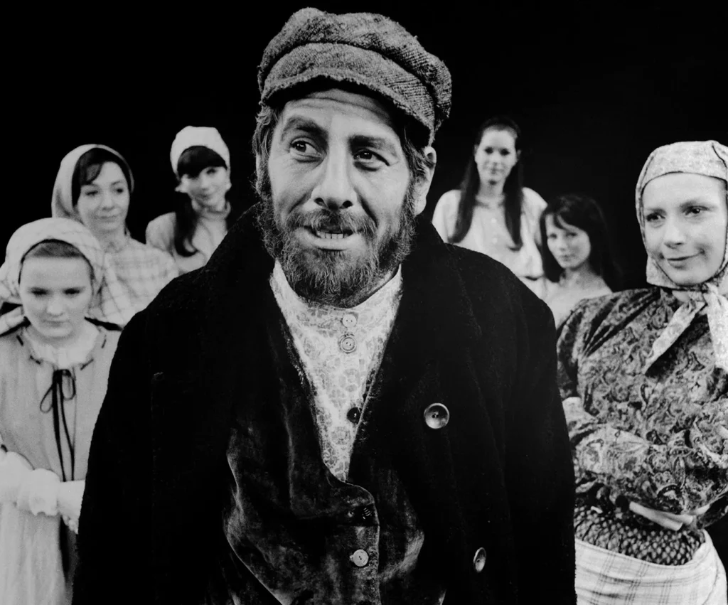 The celebrated Israeli-born actor Chaim Topol helped make the London production of Fiddler on the Roof one of the biggest hits in the history of the West End when he starred as the musical beleaguered milkman, Tevye, seen here on stage January 27, 1968. Now Topol, whose name means life tree, stars in Norman Jewison's screen version of the hit show, to be released in November.