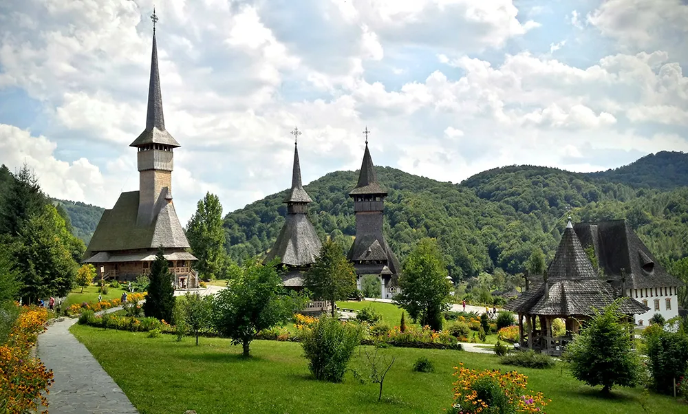 Wood churches inside Barsana Monastery in Maramures Romania