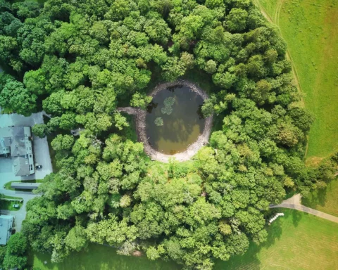 Aerial view of Kaali crater, in Saaremaa, Estonia