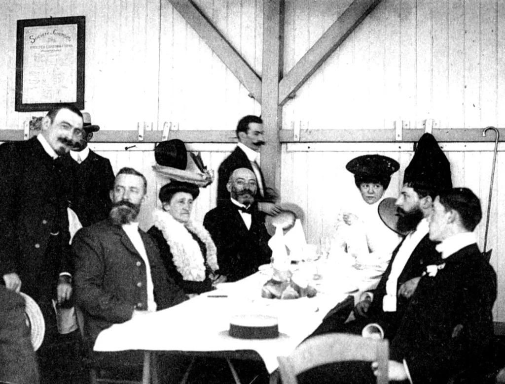 Families Zamenhof and Alfred Michaux who was french lawyer and pioneer of the Esperanto movement, initiator and main organizer of the first world congress of Esperantists in Boulogne-sur-Mer - at the first Esperanto Congress, Boulogne, 1905
