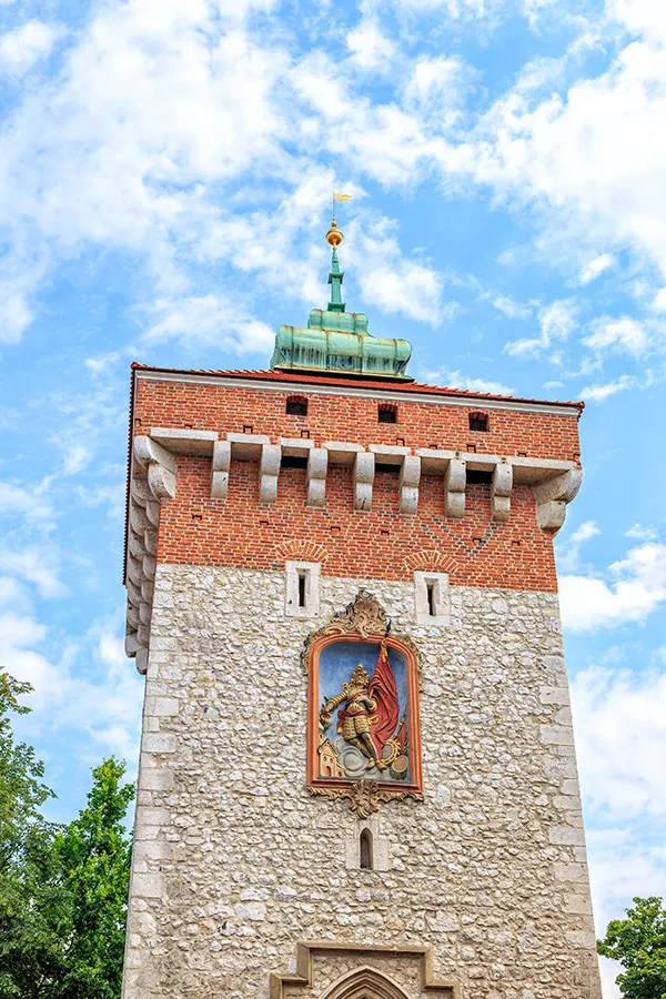 Krakow, Poland: Elements of the tower of the Florian's Gate in Krakow. Built around the 14th century