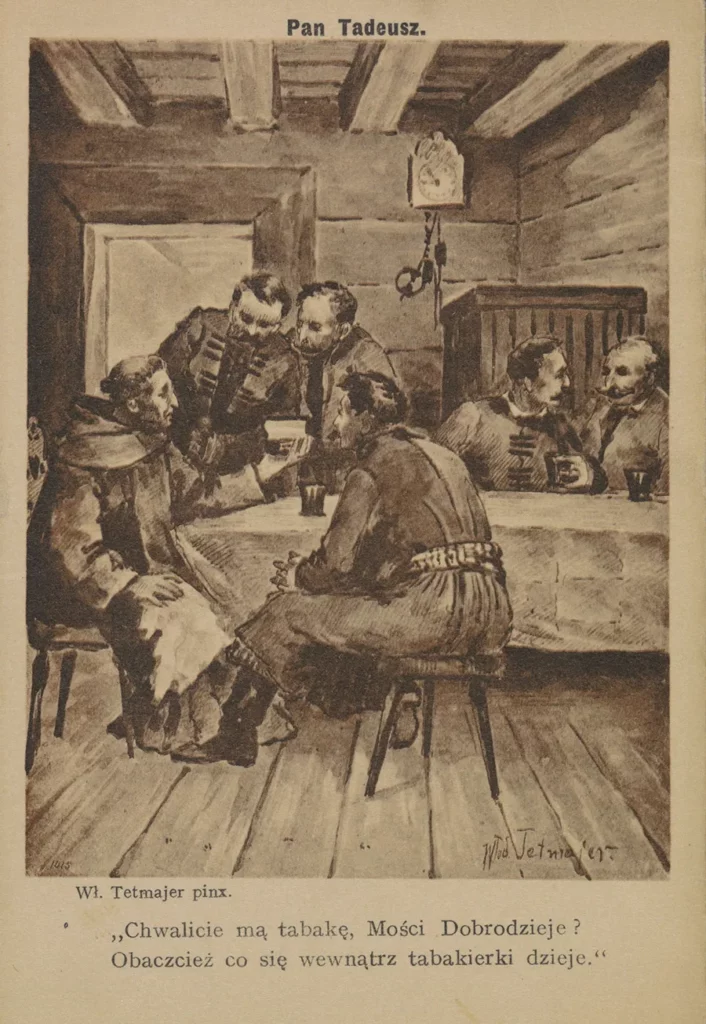 old drawing of man sitting in an inn