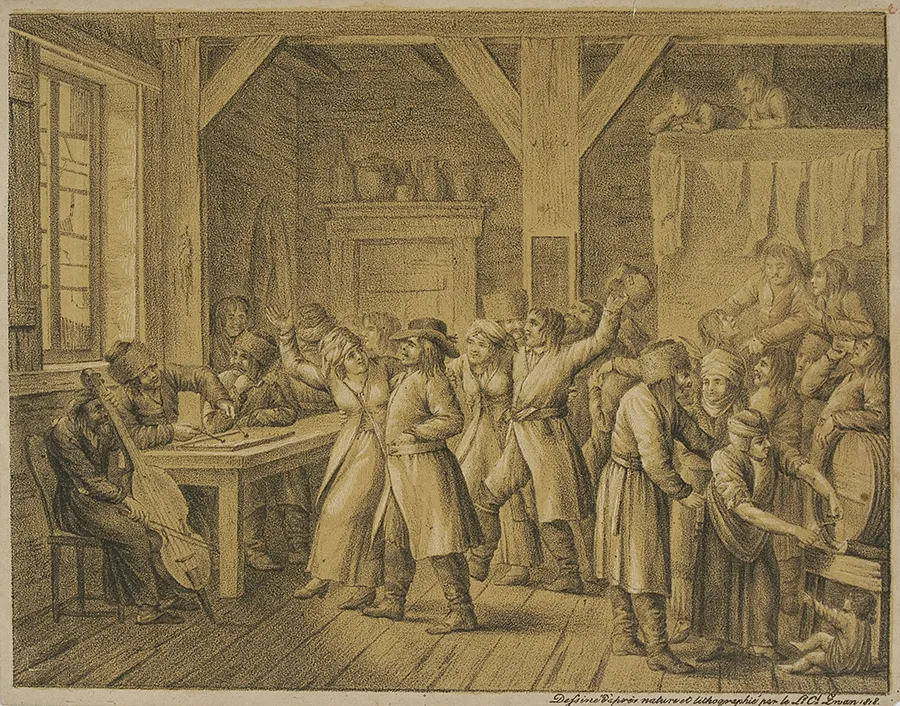 party at an inn print from 1818