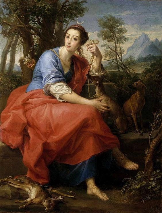 Portrait of Gabrielli as Diana, painted 1751 by Pompeo Batoni