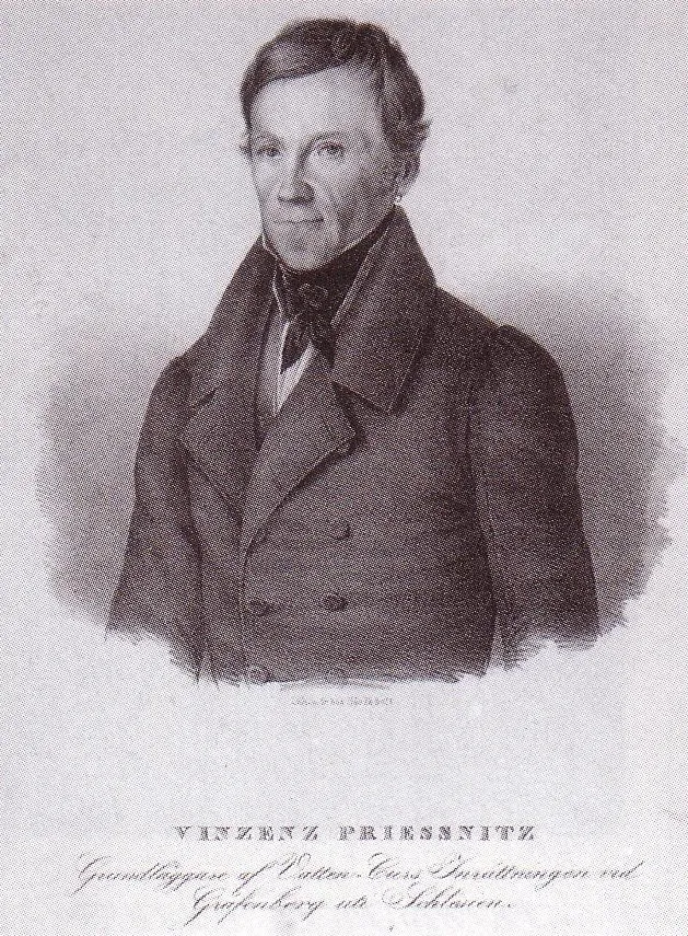 Drawing of Vincent Priessnitz (1799-1851), supporter of hydrotherapy and founder of a spa.