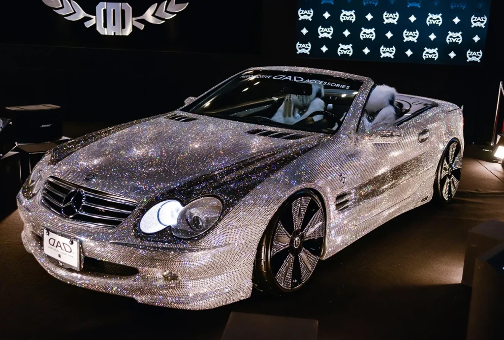 Mercedes-Benz decorated with more than 300,000 Swarovski crystals is seen on display at the Tokyo Auto Salon 2015 at Makuhari Messe on January 9, 2015 in Chiba, Japan. It is priced at approximately 835,000 US Dollars.