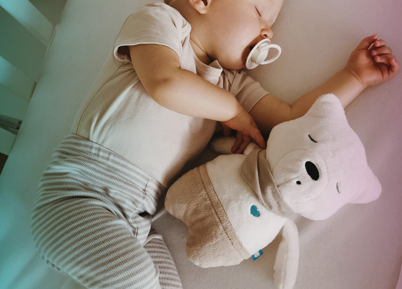 baby sleeps with a teddy bear