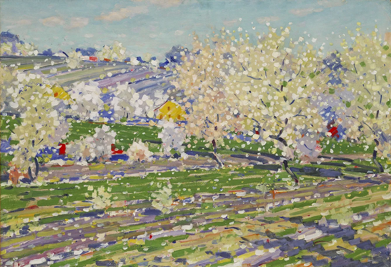 Vilhelms Purvītis. In Spring (Springtime). Ca 1933–1934. Oil on cardboard. Collection of the Latvian National Museum of Art.