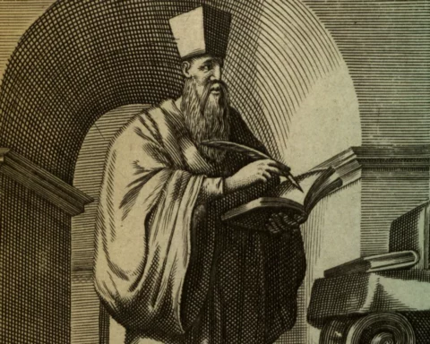Woodcut portrait of Michał Boym by Athanasius Kircher