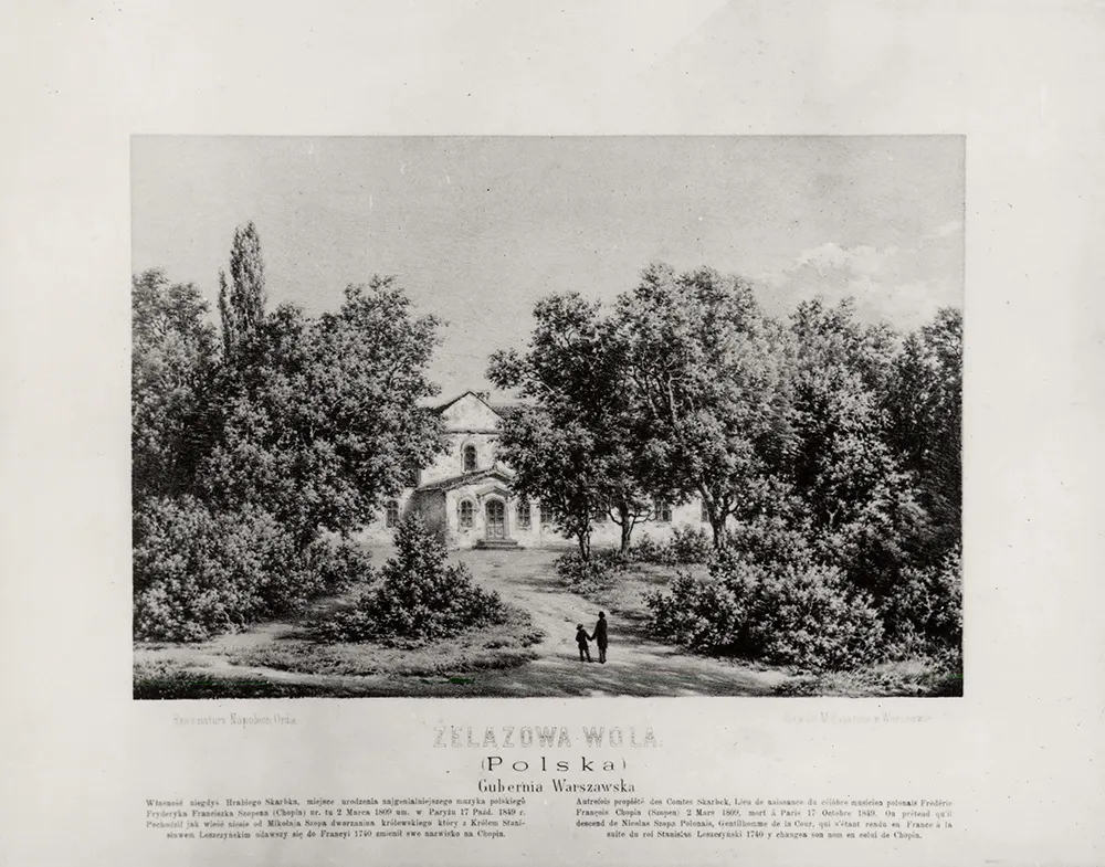 Żelazowa Wola, Fryderyk Chopin's Birthplace, lithograph by Napoleon Odra from 1882