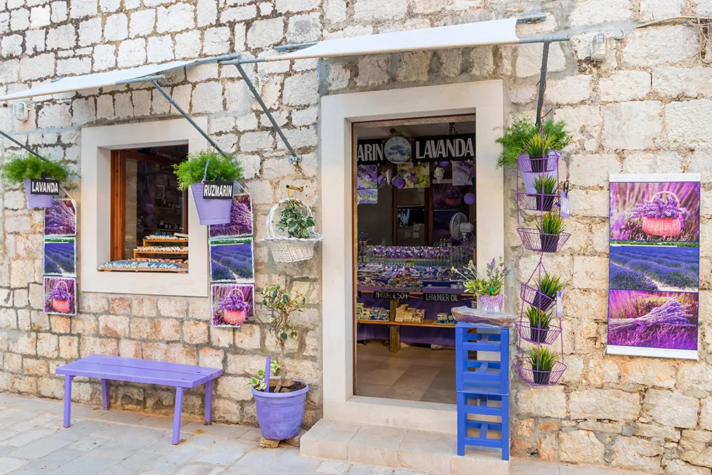 A lavender shop in the old town of Stari Grad, Hvar, Croatia, Europe