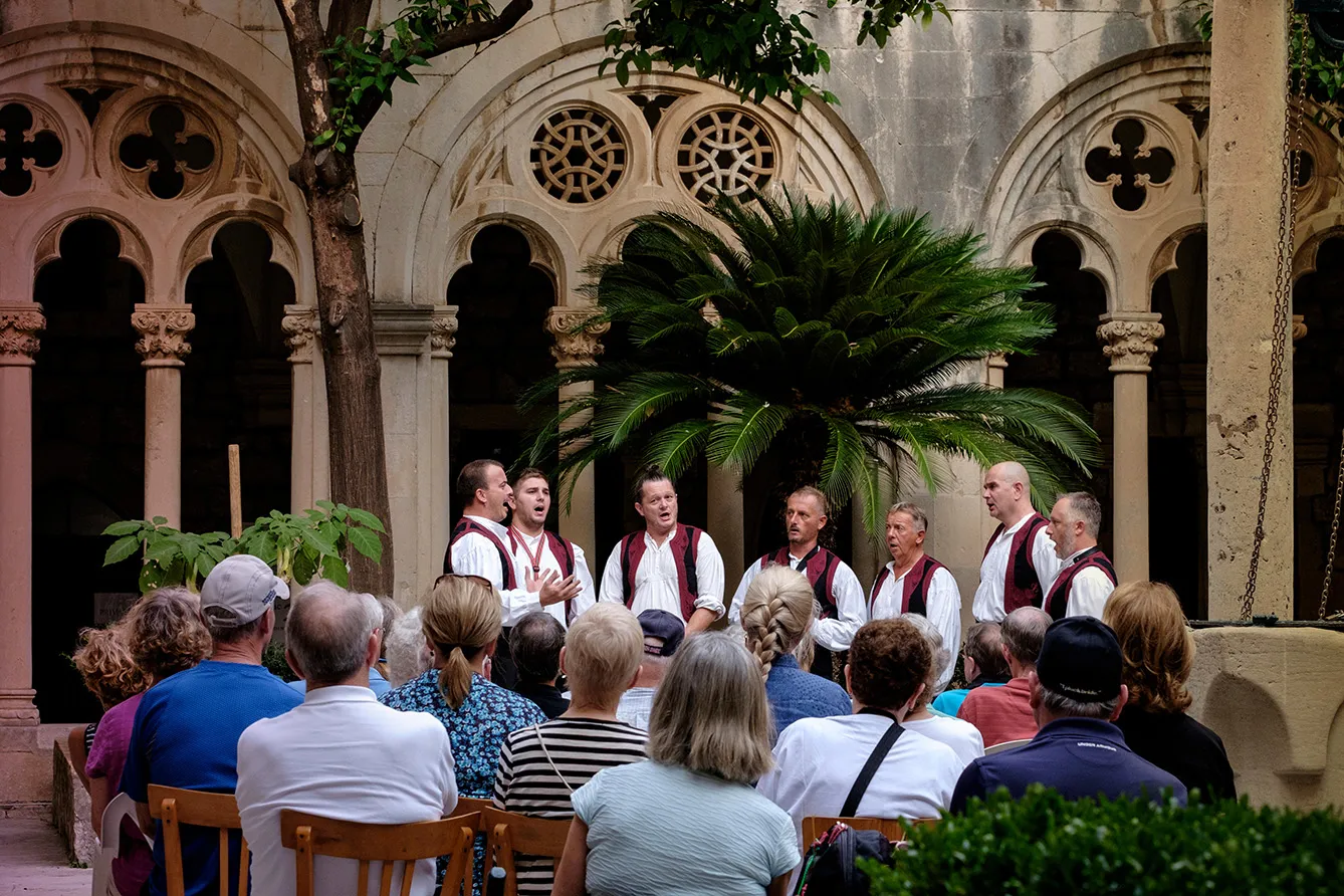 Croatian "klapa" singers from Konavle called Klapa Ostro at a private performance inside the Dominican Monastery in the Old Town of Dubrovnik, Croatia.