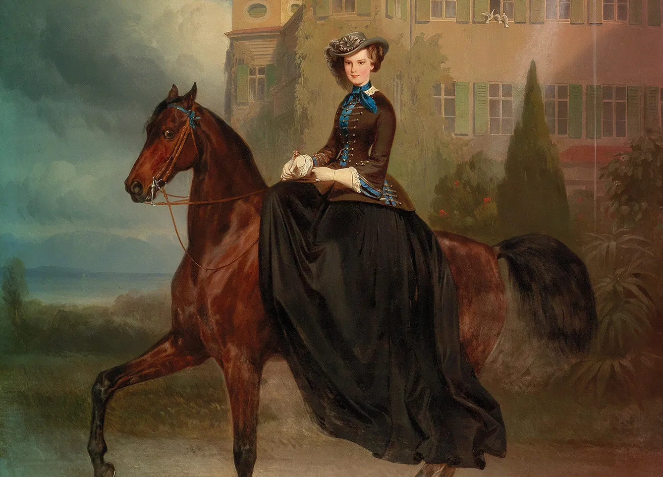 Equestrian portrait of Elisabeth at Possenhofen Castle, age 15, 1853