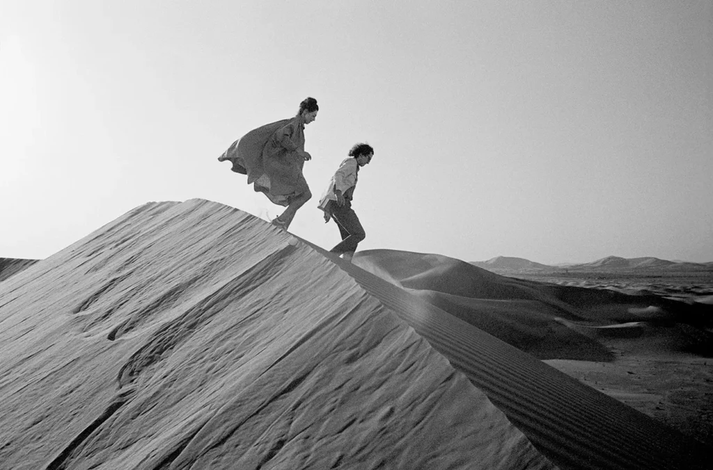 Christo and Jeanne-Claude looking for a possible site for The Mastaba, United Arab Emirates, February 1982.