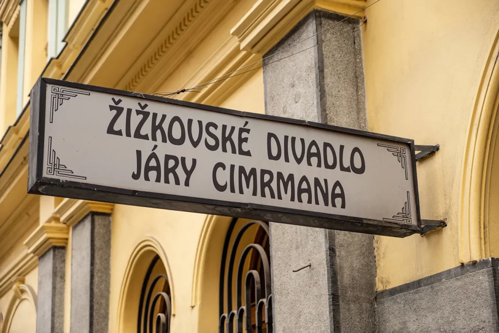 The sign on the Zizkov theatre of Jara Cimrman