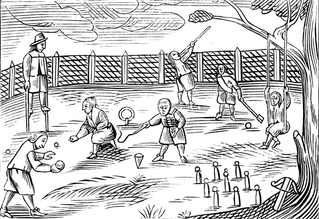 Boys' sports, illustration taken from a 1659 English edition of John Amos Comenius' 'Orbis sensualium pictus', probably the most widely circulated school textbook of its time.
