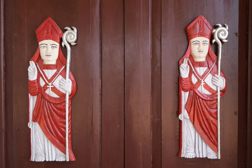 St. Blaise, the door of St. Blaise Catholic Church in Gandaulim, Goa, India