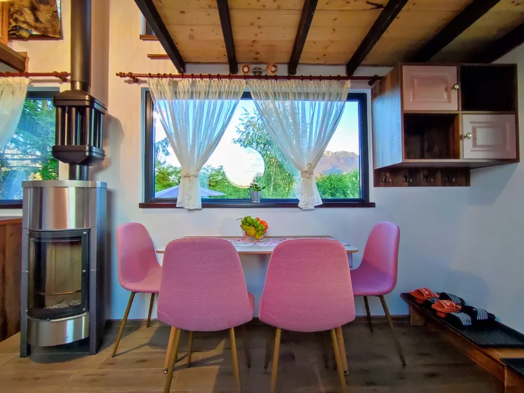 First floor kitchen in a guitar-shaped house.