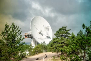 A huge soviet radio telescope near abandoned military town Irbene in Latvia. Former super-secret Soviet Army space spying object. Now largest radio telescope in northern Europe and the world's eighth largest.