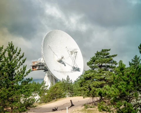 A huge soviet radio telescope near abandoned military town Irbene in Latvia. Former super-secret Soviet Army space spying object. Now largest radio telescope in northern Europe and the world's eighth largest.