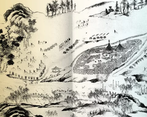 Siege of Albazin by the Qing army in the 1780s, late 17th century Chinese drawing from the collection of the US Congress