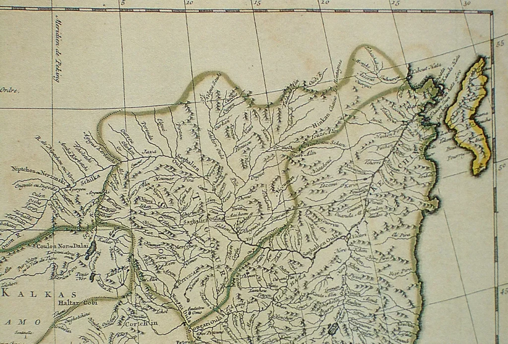 The former site of Albazin marked as Jaxa on an early 18th-century French map