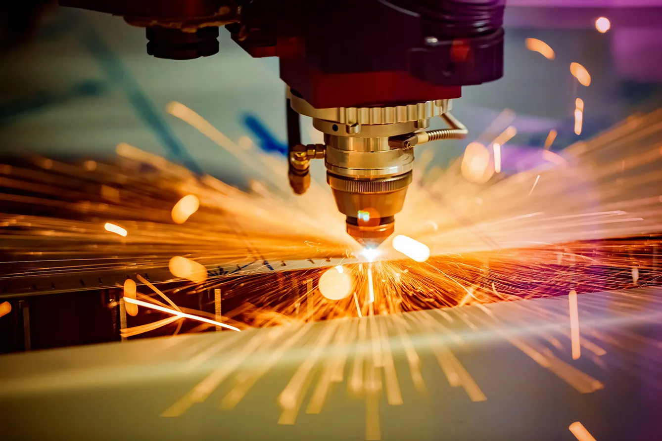 Laser cutting of metal, modern industrial technology. stock photo