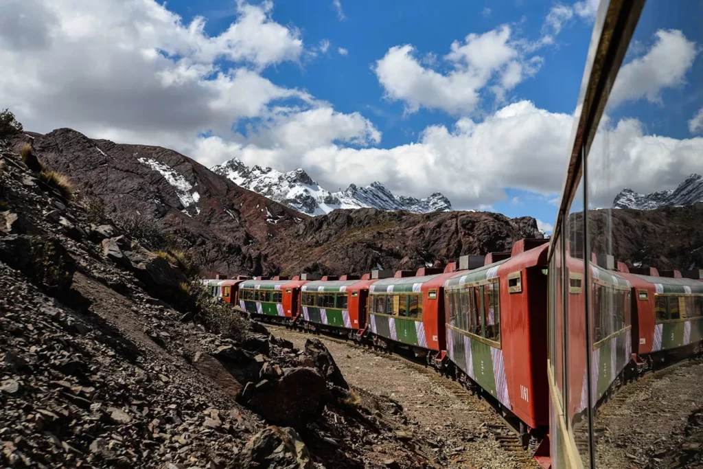 The Ferrocaril Central Andino train, the worlds second highest railroad, crosses the Andes en route from Lima to Huancayo, Peru.