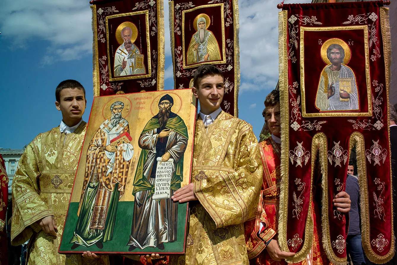 Day of Slavonic alphabet. Parade of the Day of Bulgarian Education and Culture, and Slavonic Alphabet, on May 24, 2016, in Sofia, Bulgaria.