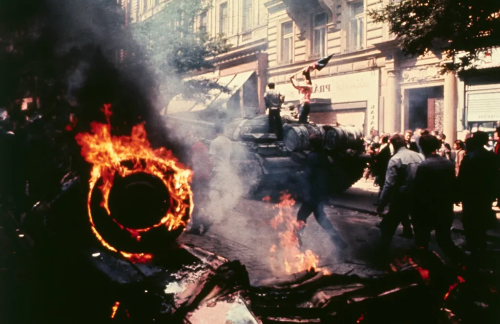 Burning Trucks in Prague 1968