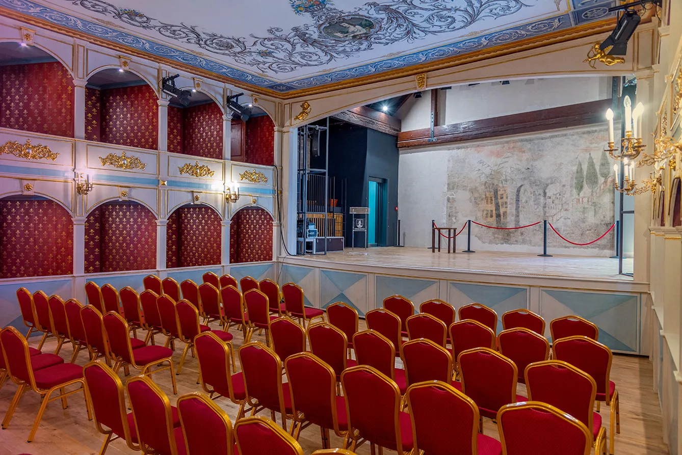 Hvar, Croatia, July 29, 2020: Stage of historical theatre in Arsenal building at Hvar, Croatia