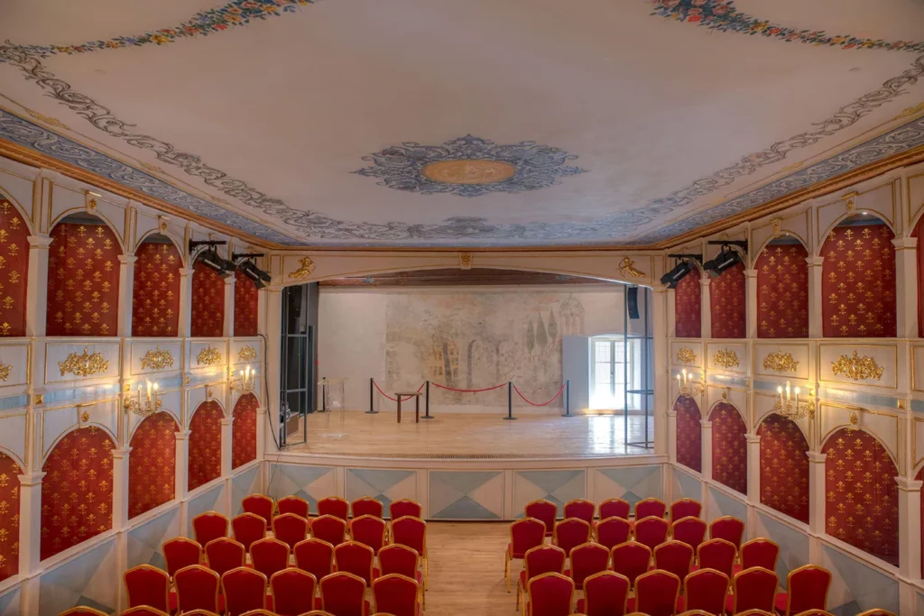 Hvar, Croatia, July 29, 2020: Stage of historical theatre in Arsenal building at Hvar, Croatia