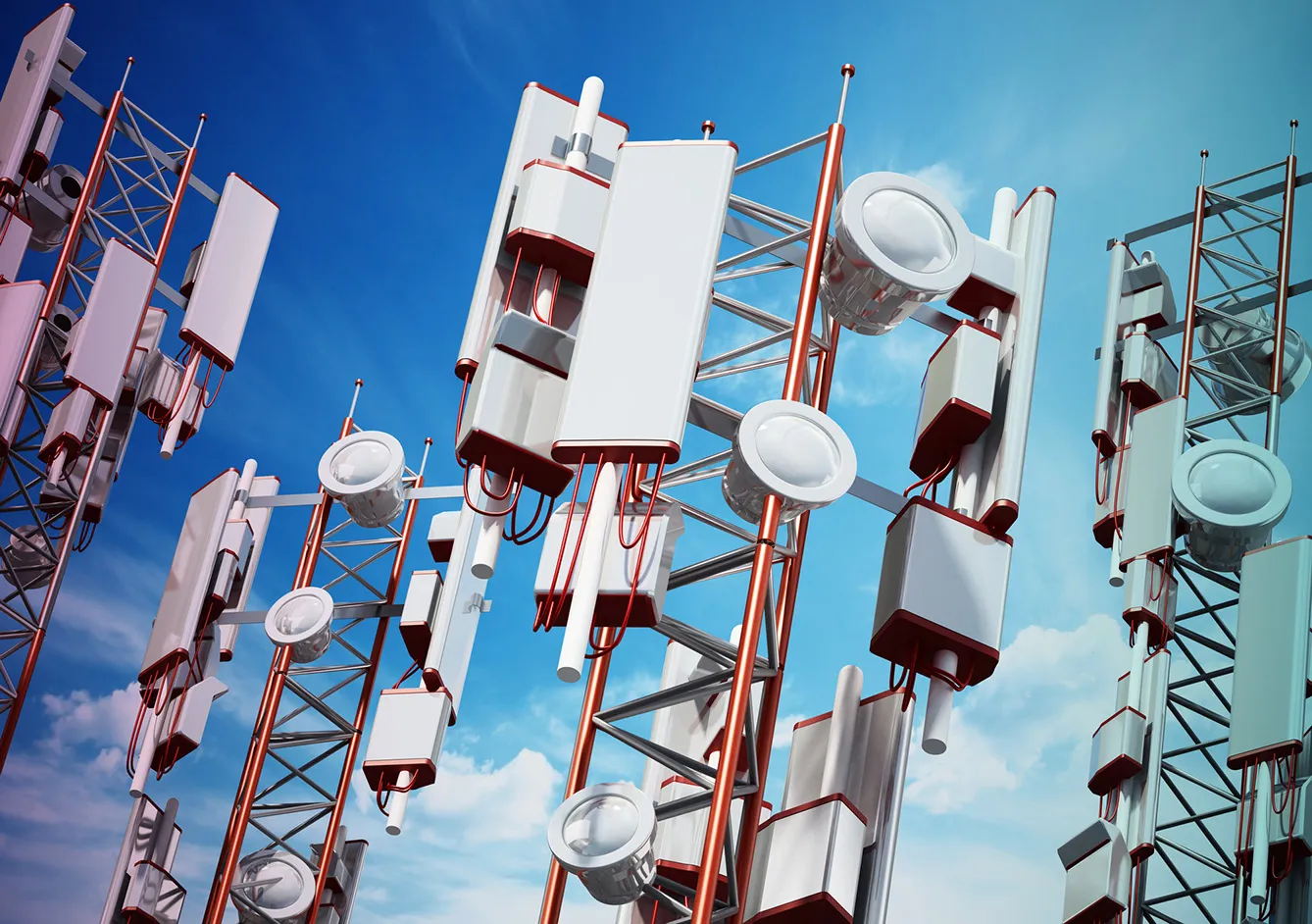 Mobile phone base station towers with electronic equipments.
