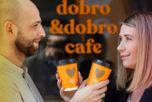 The founders of the dobro&dobro coffee shop chain Oleg (left) and Inna (right) Yarovy.