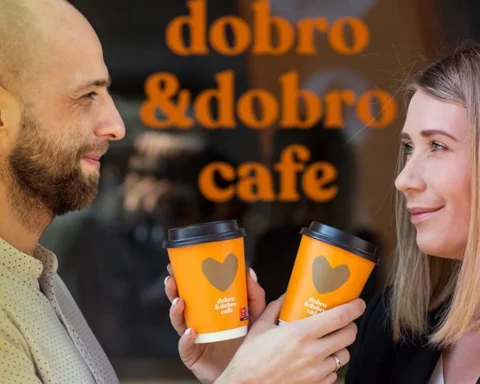 The founders of the dobro&dobro coffee shop chain Oleg (left) and Inna (right) Yarovy.