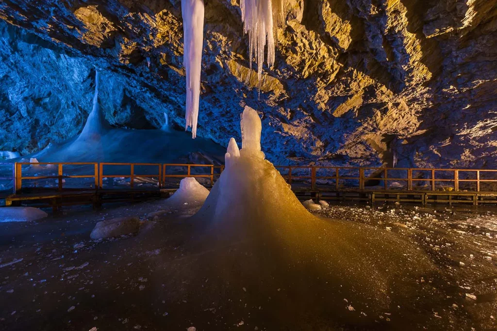 Ice cave - Scarisoara Cave in the Apuseni Mountains, Romania.