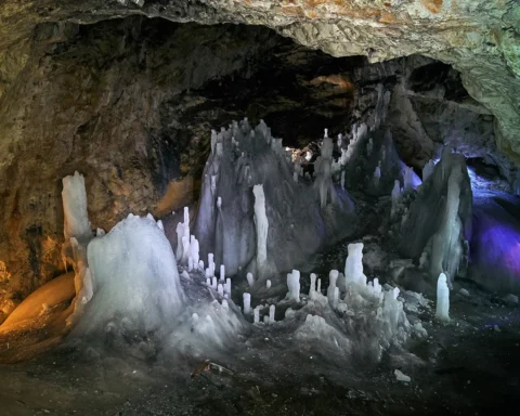 Underground glacier in Scarisoara cave, Apuseni mountains, Romania